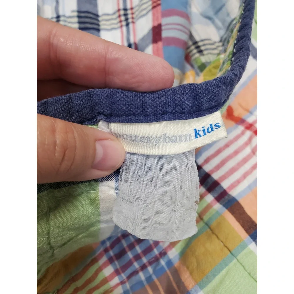 Pottery Barn Kids Blue White Multicolored Madras Plaid Twin Quilt Kidcore Retro